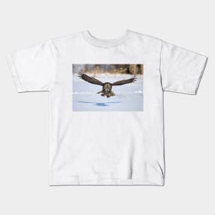 Great Grey Owl in flight Kids T-Shirt